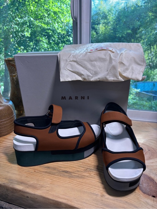 Marni Shoes - Marni Brown and Black Platform Sandals with Green Sole